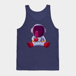 Cute Astronaut Eating Popsicle Cartoon Tank Top